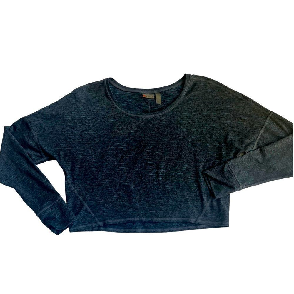 Zella Blue Gray Long Sleeve Crop Knit activewear top sz L